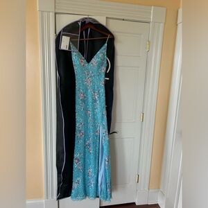 Elegant Blue Floral Women's prom dress